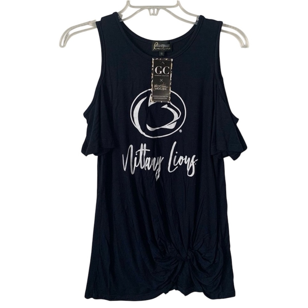 PSU PENN STATE Nittany Lions Cold Shoulder Top Gameday Couture Navy Womens Sz S